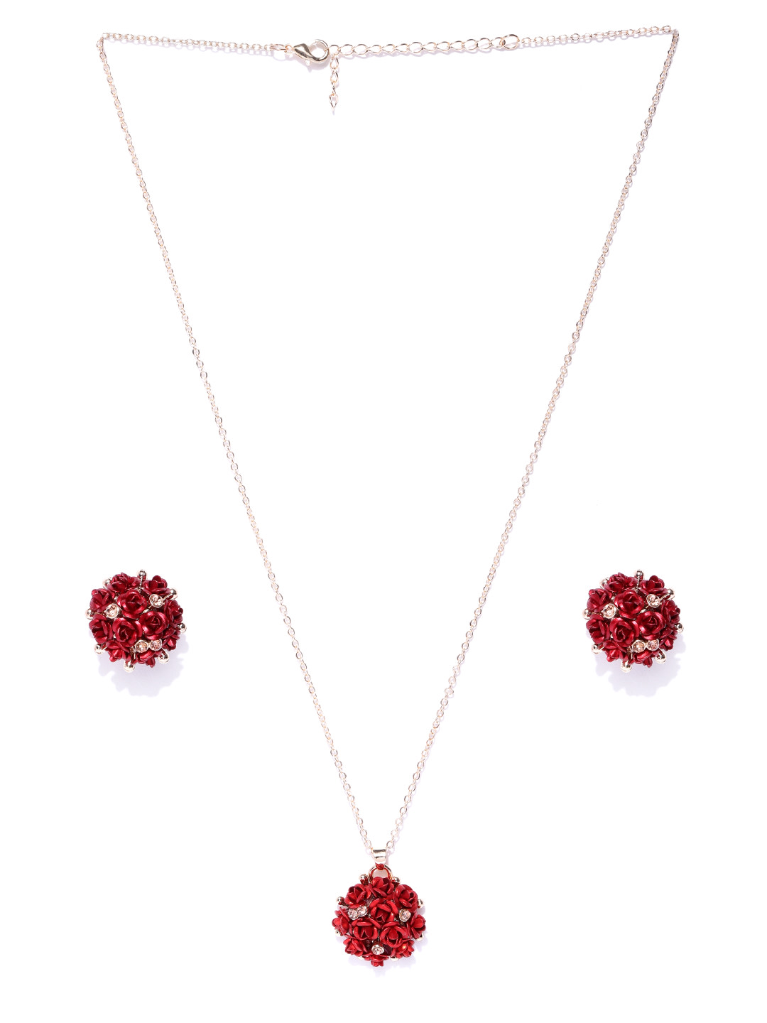 YouBella Red Gold-Plated Stone-Studded Floral Jewellery Set